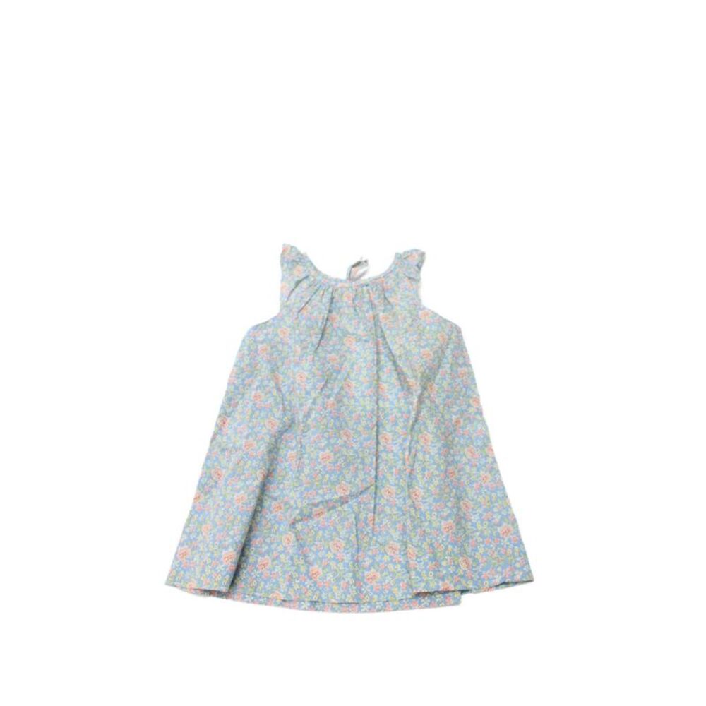 Bonpoint Girls Sleeveless Crew Neck Floral Dress Blue Cotton Size 6 Months